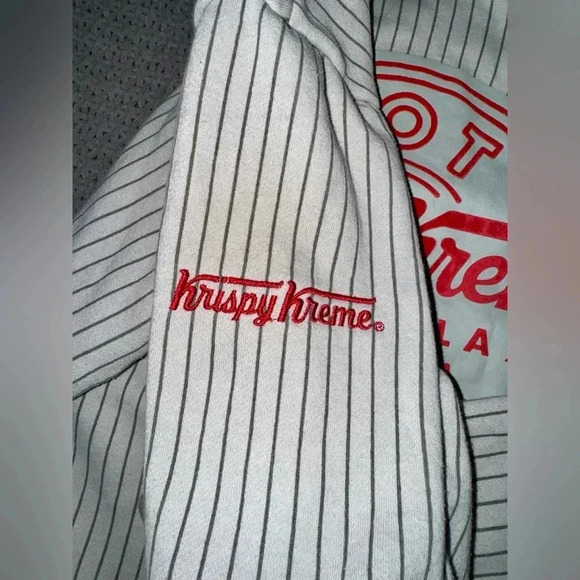 Krispy Kreme Donut Hoodie Jacket L? Gray Full Zip Logo Employee Print Lining - Picture 6 of 10